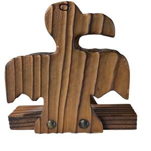 Vintage Eagle Wood Carved Napkin Holder Rustic Made in Canada Young's Woodcraft
